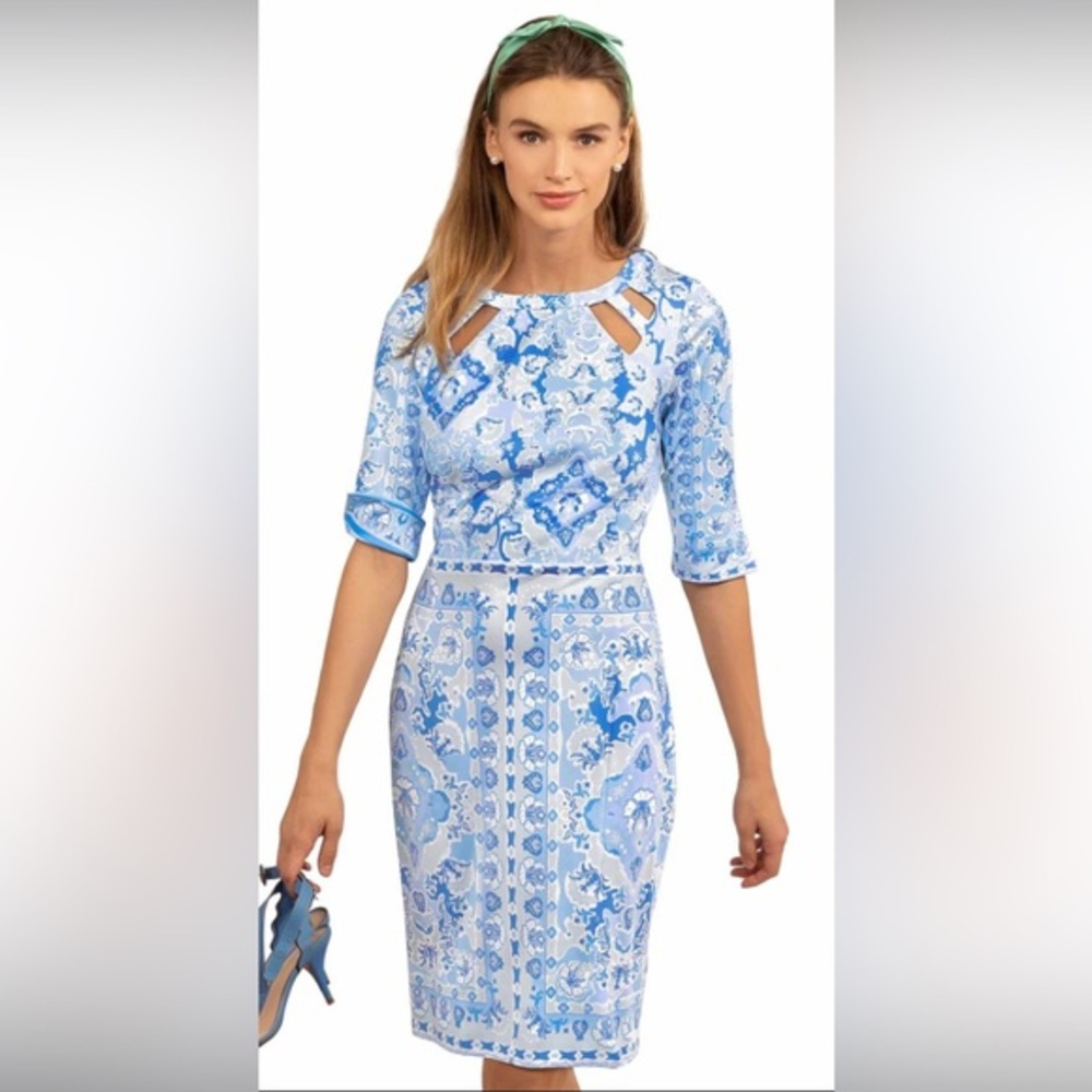 Gretchen Scott Designs Blue and White perk a boo dress -XXS blue white polyester
